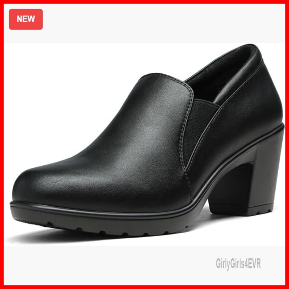 Low Chunky Block Heel Pumps Slip-On Loafers Comfortable Dress Work Shoes